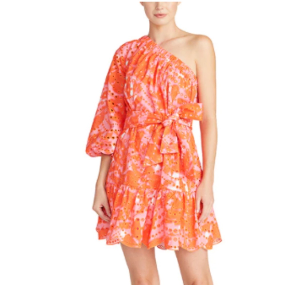 Monique Lhuillier One Shoulder embroidered Cocktail Dress